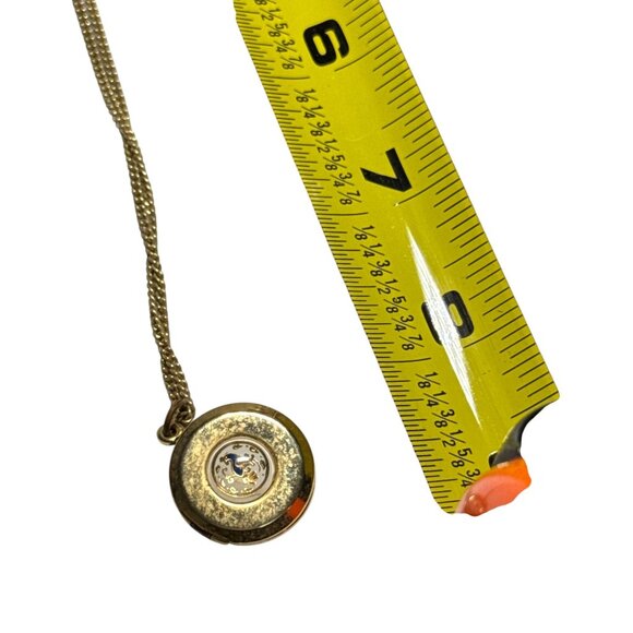 Vintage Gold Tone Round Locket Pendant Necklace Enamel Peacock Design - Picture 7 of 7